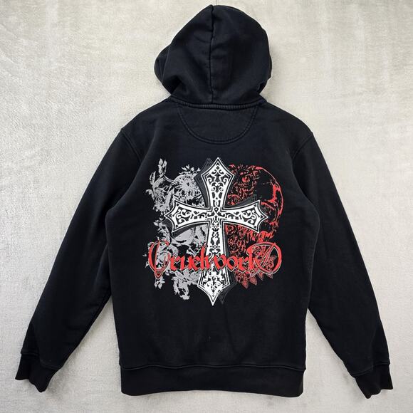 Independent Trading Company Other - Cruel World Zip Up Hoodie Mens Small Black Cross Y2K Sweatshirt Goth Grunge